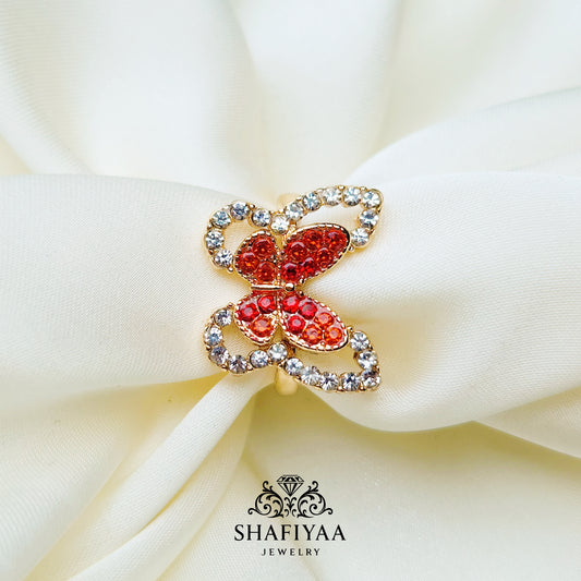 Butterfly gold ring (red)