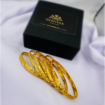 Wave Pattern Gold Bangle Set