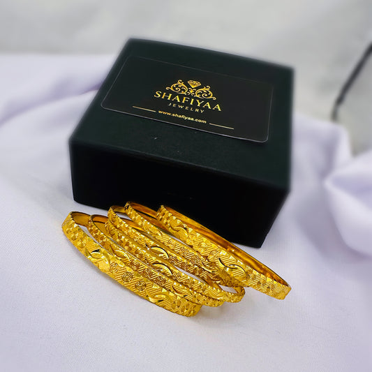 Wave Pattern Gold Bangle Set