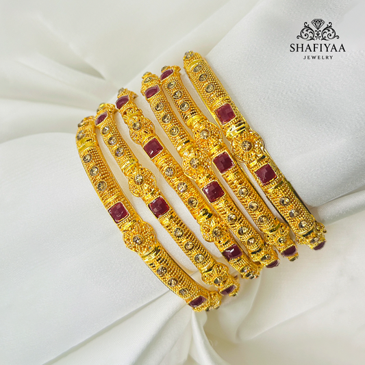 Gold Ruby Stone Bangles Set