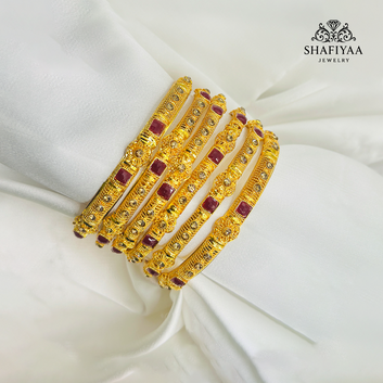 Gold Ruby Stone Bangles Set