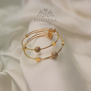Gold Beaded Charm Bangles