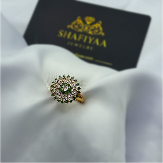 Luxury Halo Statement Ring (Green Gold)