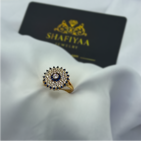 Luxury Halo Statement Ring (Navy Gold)