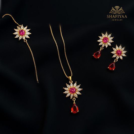 Crimson Blossom Jewelry Set